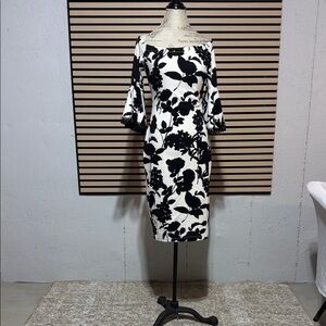 Elegant Black and White Floral Long Sleeve Dress